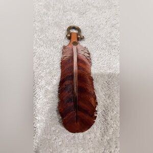 Handmade leather Feather with copper right Keychain